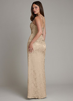 Azazie Mishka Brautjungfernkleider Etui One-Shoulder Blumen-Jacquard Kleid Taupe Jacquard image7