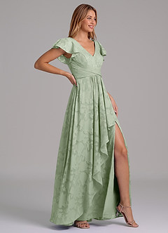 Azazie Omari 신부 들러리 드레스 A라인 주름진 플로럴 번아웃 바닥 길이 드레스 image6