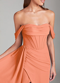 Azazie Amyra Bridesmaid Dresses Sunset Sheath Off the Shoulder Chiffon Convertible Dress image5