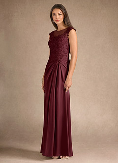 Azazie Santa Barbara Mère de la mariée Robes Robe Fourreau en Satin extensible Plissée Cabernet image6