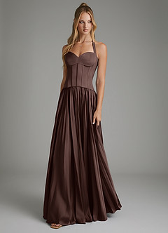Azazie Piper Bridesmaid Dresses Ganache A-Line Corset Stretch Satin Dress image5