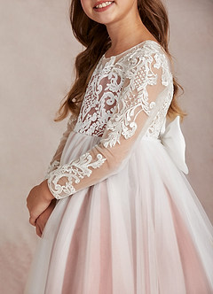 Azazie Elodie Flower Girl Dresses Ivory Cedar Rose Ball-Gown Lace Dress image7