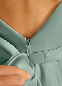 Azazie Pipsy Flower Girl Dresses Silver Sage A-Line Bow Matte Satin Dress image6