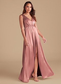 Azazie Tanicia Bridesmaid Dresses Dusty Rose A-Line Pleated Metallic Satin Dress image4