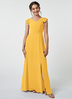 Azazie Claudine Junior Marigold A-Line Pleated Chiffon Dress image1