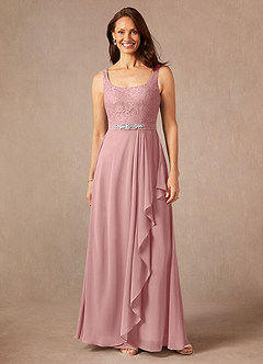 Azazie Ainsling Mother of the Bride Dresses Dusty Rose A-Line Square Neckline Lace Chiffon Dress image3