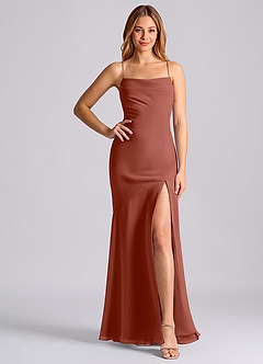 Azazie Grata Brudtärnklänningar Klä av Sjöjungfru i Chiffong Plisserad Kastanjebrunt image6