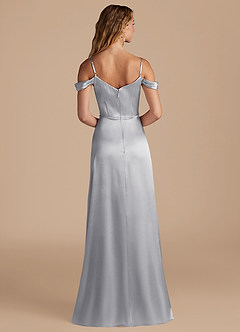 Azazie Ocean Robes de demoiselle d'honneur Robe Trapèze en Satiné métallisé Épaule décolletée Argent image2