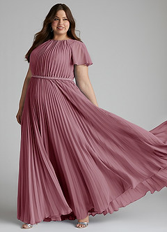 Azazie Kara Modest Bridesmaid Dresses A-Line Pleated Chiffon Floor-Length Dress image10