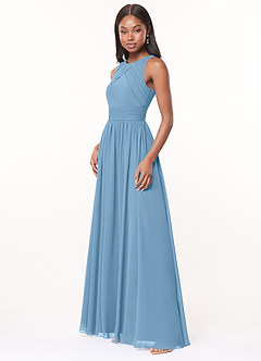 Azazie Harper Bridesmaid Dresses Steel Blue A-Line Pleated Chiffon Dress image3