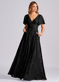 Azazie Kimber Jurken voor bruidsmeisjes Jurk van Bloemen Burn-out met A-Lijn met Zakken Zwart image7