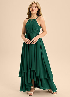 Azazie Elliora Junior Emerald A-Line Pleated Chiffon Dress image4