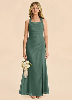 Azazie Destiny Junior Sea Moss Sheath Ruched Chiffon Dress image4