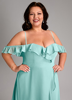 Azazie Lyra Bridesmaid Dresses Aqua A-Line Chiffon Convertible Dress image17