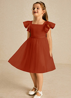 Azazie Kaeya Flower Girl Dresses Paprika A-Line Bow Tulle Dress image4
