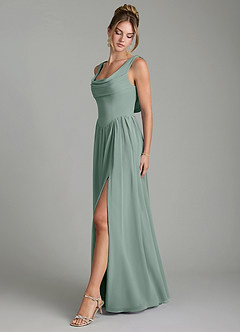 Azazie Novi Bridesmaid Dresses Silver Sage A-Line Pleated Chiffon Dress image4