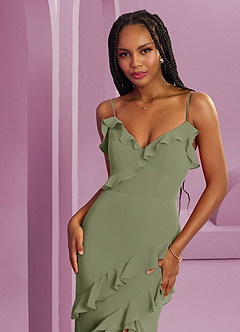 Barbie ♥ Azazie Bridesmaid Dresses Pistachio Sheath Chiffon Dress image6