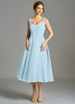 Azazie Amalie 신부 들러리 드레스 A라인 주름진 쉬폰 티 길이 드레스 image4