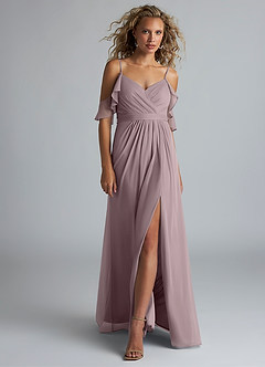 Azazie Fiena Final Sale Desert Rose A-Line V-neck Ruched Mesh Dress image4