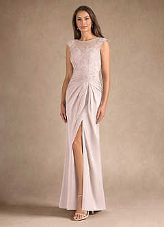 Azazie Santa Barbara Final Sale Blushing Pink Sheath Pleated Stretch Satin Dress image2