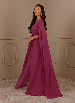 Azazie Isa Mother of the Bride Dresses Mulberry A-Line V-Neck Pleated Chiffon Dress image2