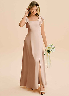 Azazie Bondi Junior English Rose A-Line Side Slit Stretch Satin Dress image3