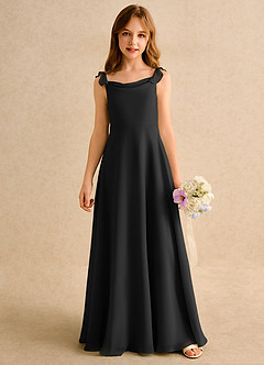 Azazie Puppy Girls Formal Blumenmädchenkleider A-Linie Plissee Chiffon Kleid Schwarz image5