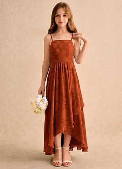Azazie Twilight Girls Formal Flower Girl Dresses Paprika A-Line Pleated Floral Burnout Dress image5