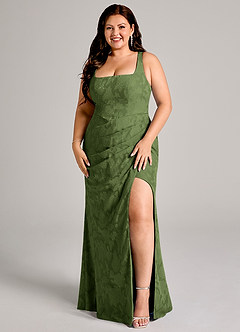 Azazie Mero Bridesmaid Dresses Olive Sheath Pleated Floral Burnout Dress image7