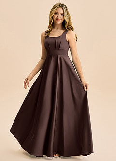 Azazie Gabby Junior Linia A Pofałdowany Satyna elastyczna Długość podłogi Młodsza druhna Sukienka image5