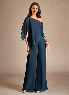 Azazie Halima Abiti per la Madre della Sposa Abito Tuta Pantaloni in Chiffon Spacco laterale Marino Scuro image7