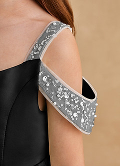 Azazie Jodi Abiti da Ragazza di Fiori Abito A-Line in Raso Opaco Nero image6