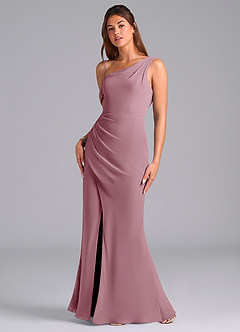 Azazie Madelyn Bridesmaid Dresses Vintage Mauve Mermaid One Shoulder Chiffon Convertible Dress image5