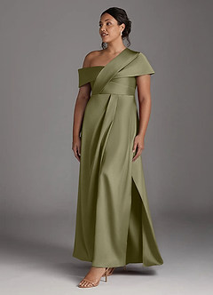 Azazie Milton Mother of the Bride Dresses Pistachio A-Line Pleated Stretch Satin Dress image11