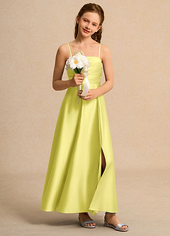 Azazie Pebbles Girls Formal Sukienki dla dziewczynek sypiących kwiaty Litera A Plisowana Matowy satynowy Długość kostki Sukienka image6