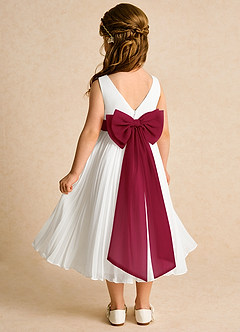 Azazie Margot Flower Girl Dresses Ivory Burgundy A-Line Pleated Chiffon Dress image5