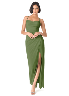 Azazie Ashana Bridesmaid Dresses Olive Sheath Sweetheart Lace Mesh Dress image1