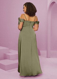 Barbie ♥ Azazie Bridesmaid Dresses Pistachio A-Line Off the Shoulder Stretch Satin Dress image9