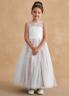 Azazie Bitsy Flower Girl Dresses Ivory Dusty Rose A-Line Lace Tulle Dress image4