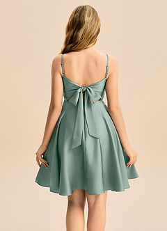 Azazie Miko Junior Silver Sage A-Line Pleated Stretch Satin Dress image2