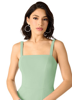 Azazie Gianetta Robes de demoiselle d'honneur Robe Sirène en Crêpe Élastique Fente Latérale Vert Sauge image4