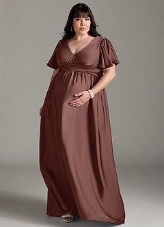Azazie Verna Gravid brudtärna klänningar Klänning A-Line Ruched Golvlängd Stretch Satin image9