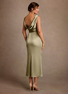 Azazie Mazhe Kleider für die Brautmutter A-Linie Plissee Stretch-Satin Kleid Moosgrün image2