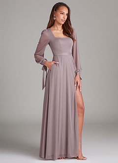 Azazie Leonia Bridesmaid Dresses Dusk A-Line Long Sleeve Mesh Dress image3