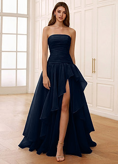 Ocavivien Navy Blue Tulle Prom Dress | Azazie CA