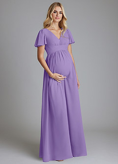 Azazie Verna Maternity Bridesmaid Dresses A-Line V-Neck Ruched Chiffon Floor-Length Dress image3