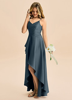 Azazie Eirlys Junior Twilight A-Line Pleated Stretch Satin Dress image3