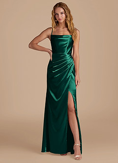 Azazie Marzia Brautjungfernkleider Meerjungfrau-Linie Plissee Metallischer Satin Kleid Smaragd image1