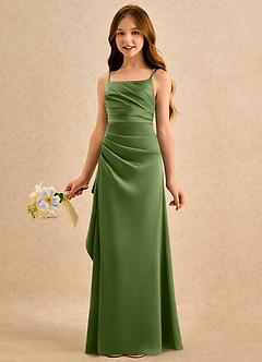 Azazie Cannoli Girls Formal Blumenmädchenkleider A-Linie Plissee Stretch-Satin Kleid Wacholder image4