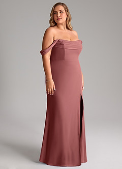 Azazie Saige Vestidos de madrinha de casamento Vestido Ametista de Chiffon de Linha A com Fora do ombro image12